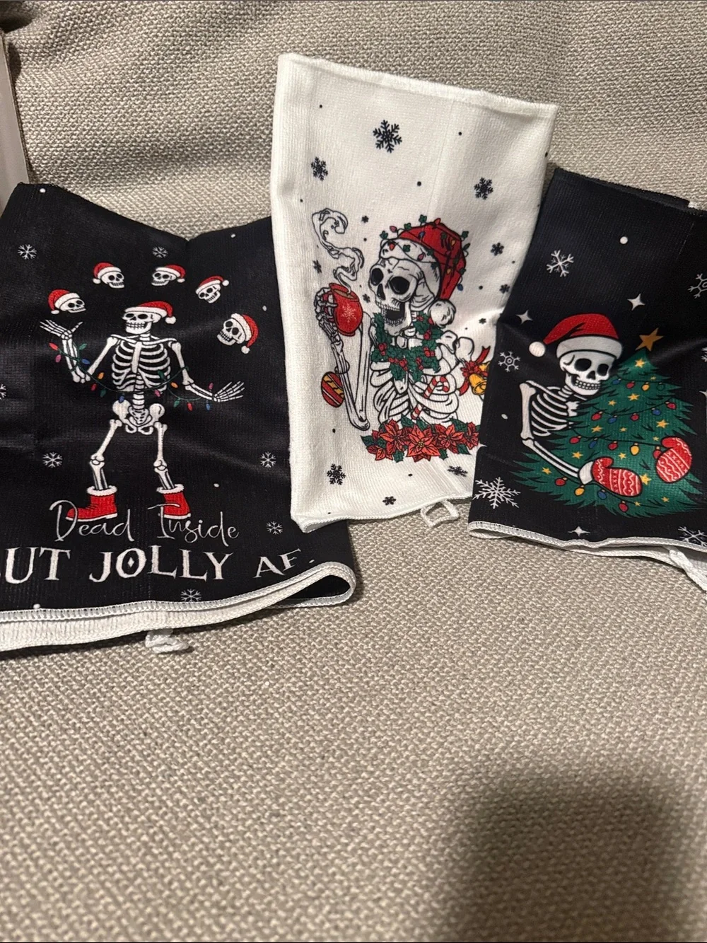 Skeleton Christmas Holiday Kitchen Towels - Black & White Set of 3